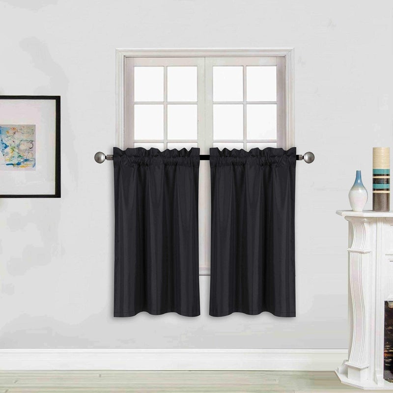 Better Home Style ستائر عازلة للضوء 100% من بتر هوم ستايل، 2 طبقات، معالجة نوافذ، بانيل قصير للمطبخ، الحمام، القبو، RV، الكامبر أو أي نافذة صغيرة M3036 (أسود، 2 بانيل 28" عرض × 36" طول لكل منها) - Image 1